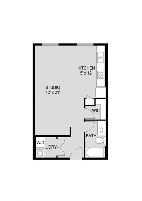Floor plan for studio, 1 bath, 504 sqft